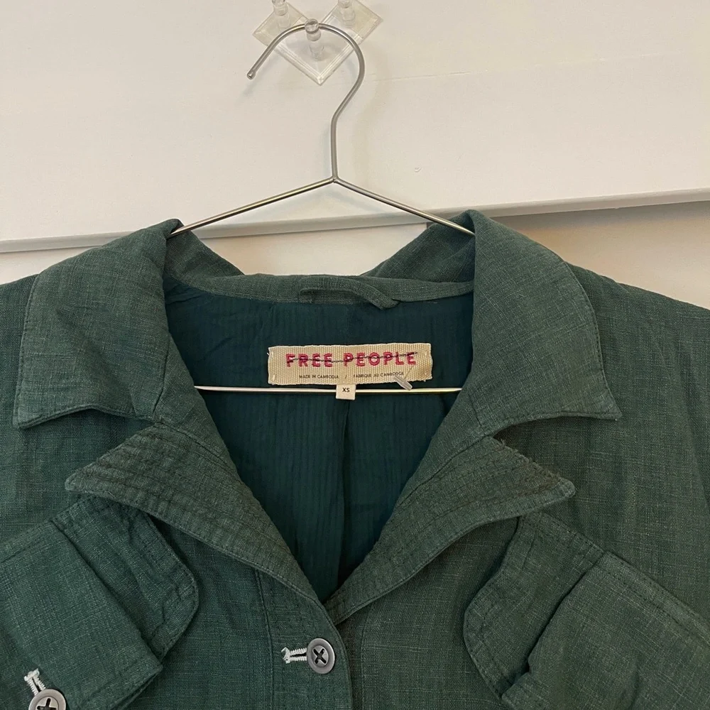 NWOT Free People Billy Saddle Green Bomber Jacket Linen Blend Size XS